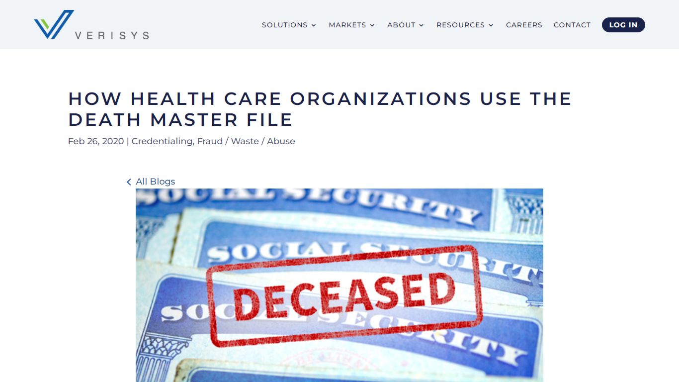 Social Security Death Master File - Verisys